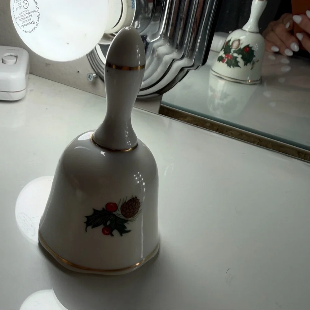 Vintage Christmas Porcelain Bells Santa Holly Poinsettia Decor